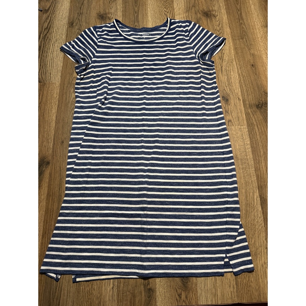 Sonoma Dress Women's Size Medium White Blue Striped Short Sleeve Shirt